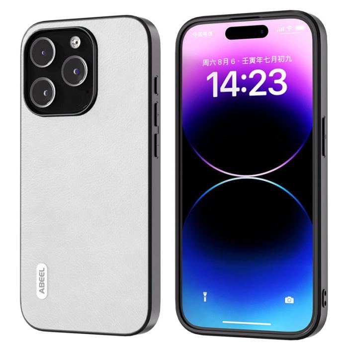 ABEEL - ABEEL iPhone 15 Pro Max Fodral Litchi Textur Vit
