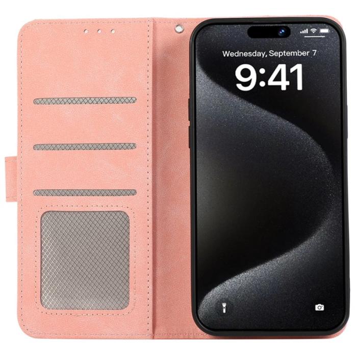 ABEEL - ABEEL iPhone 15 Pro Max Fodral PU Läder RFID Skydd Pink