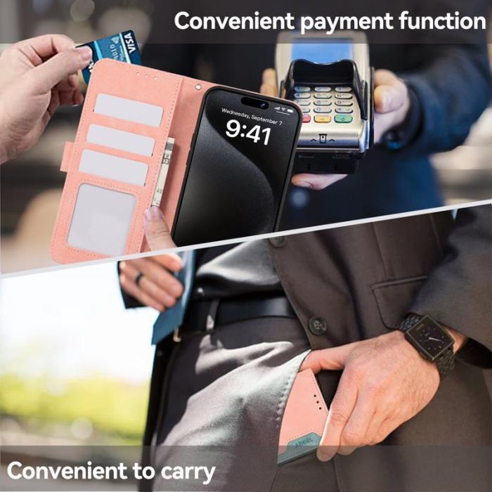 ABEEL - ABEEL iPhone 15 Pro Max Fodral PU Läder RFID Skydd Pink