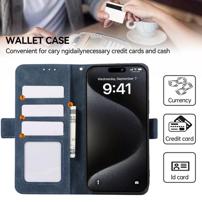 ABEEL - ABEEL iPhone 15 Pro Max Fodral PU Läder Ställ RFID Skydd - Blå