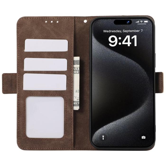 ABEEL - ABEEL iPhone 15 Pro Max Fodral PU Läder Ställ RFID Skydd - Brun