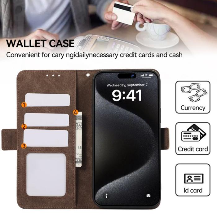 ABEEL - ABEEL iPhone 15 Pro Max Fodral PU Läder Ställ RFID Skydd - Brun