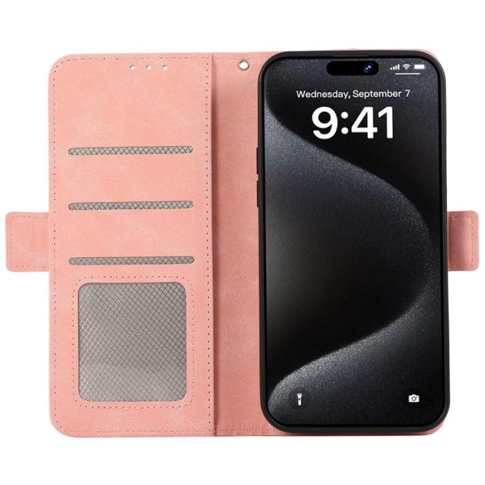 ABEEL - ABEEL iPhone 15 Pro Max Fodral PU Läder Ställ RFID Skydd - Rosa