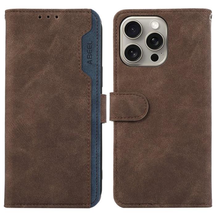 ABEEL - ABEEL iPhone 15 Pro Max PU Läderfodral RFID Skydd - Brun