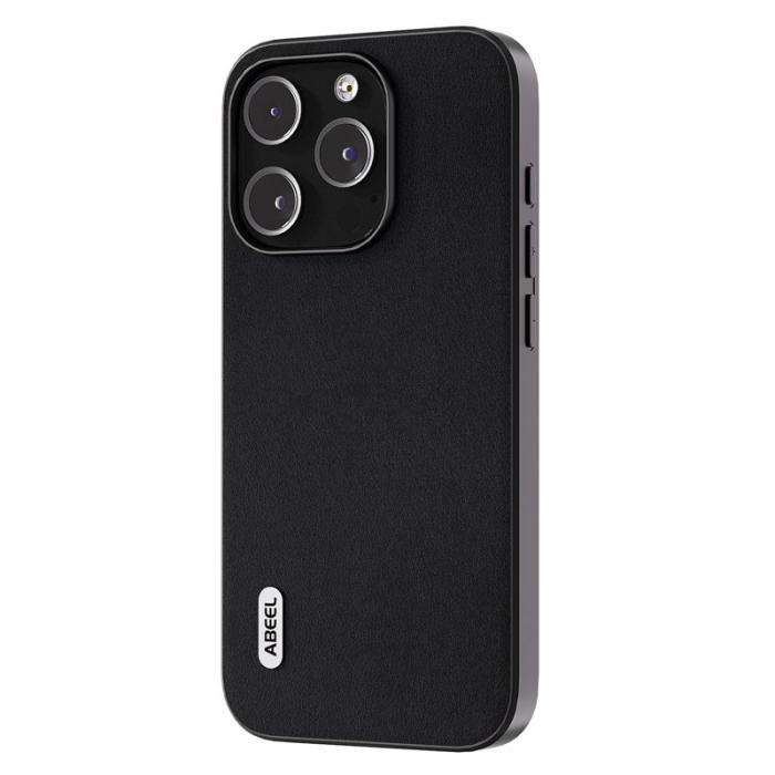 ABEEL - ABEEL iPhone 15 Pro Max Skal Äkta Läder PC+TPU Nappa Svart