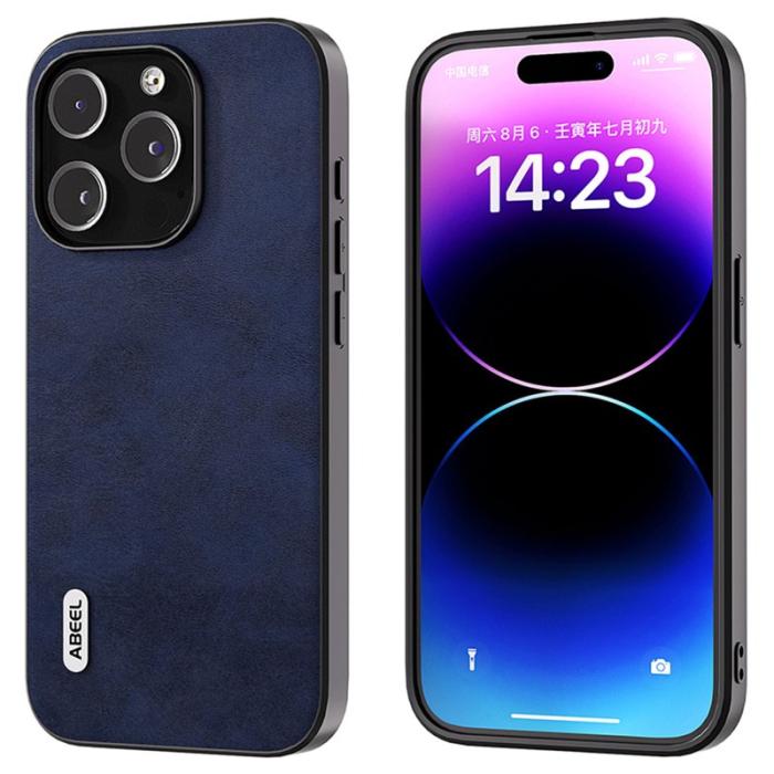 ABEEL - ABEEL iPhone 15 Pro Max Skal Läder Coated TPU - Blå