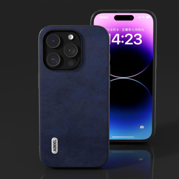 ABEEL - ABEEL iPhone 15 Pro Max Skal Läder Coated TPU - Blå