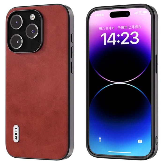 ABEEL - ABEEL iPhone 15 Pro Max Skal Läder Coated TPU - Röd