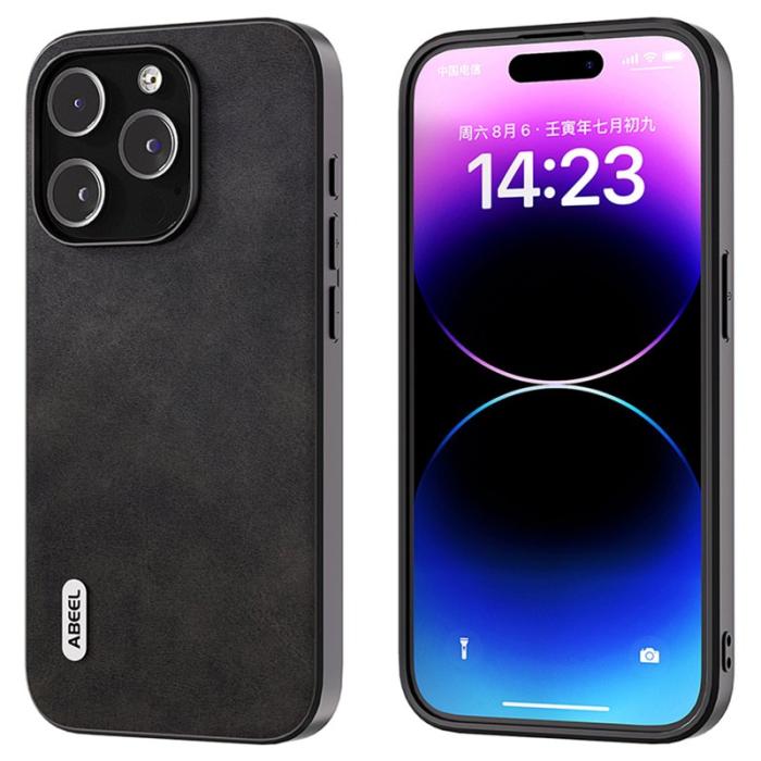 ABEEL - ABEEL iPhone 15 Pro Max Skal Läder Coated TPU - Svart