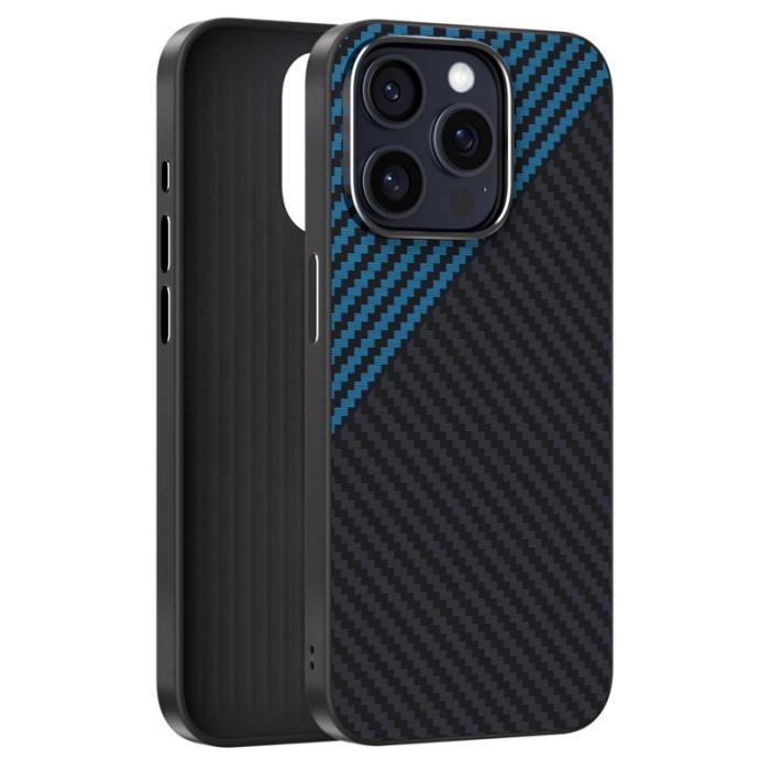 ABEEL - ABEEL iPhone 15 Pro Max Skal MagSafe Kolfiber Svart / Blå