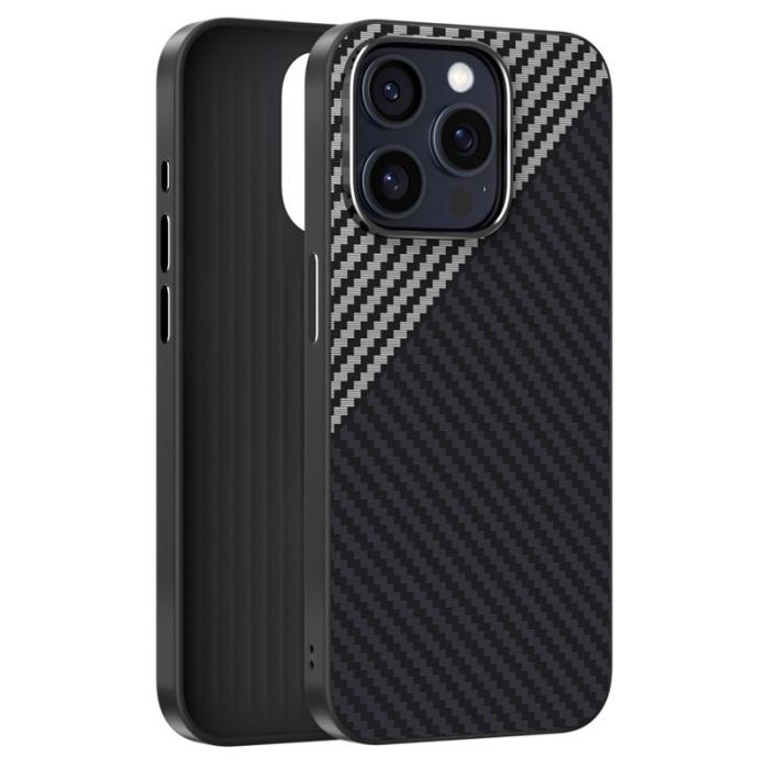 ABEEL - ABEEL iPhone 15 Pro Max Skal MagSafe Kolfiber Svart/Silver