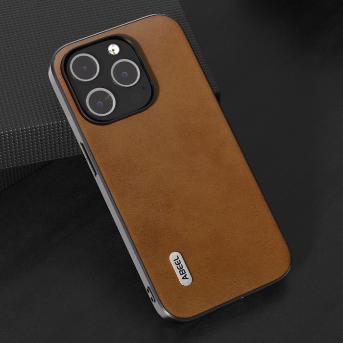 ABEEL - ABEEL iPhone 15 Pro Max Skal PU Läder Coated TPU - Brun