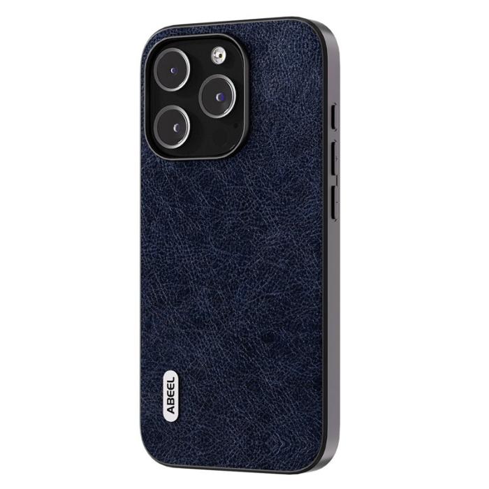 ABEEL - ABEEL iPhone 15 Pro Max Skal Retro Litchi Textur Blå