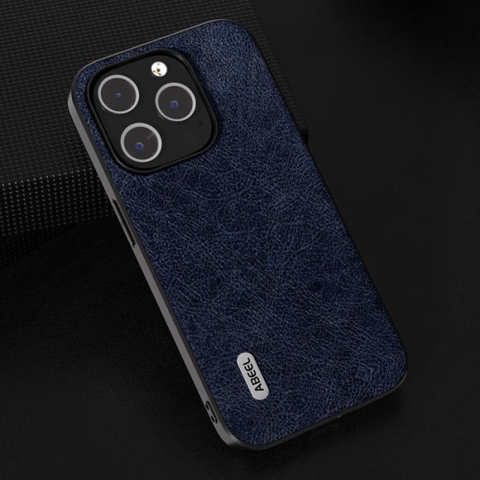 ABEEL - ABEEL iPhone 15 Pro Max Skal Retro Litchi Textur Blå