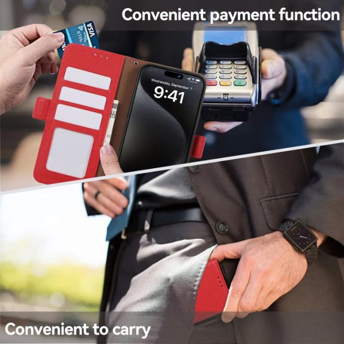 ABEEL - ABEEL iPhone 15 Pro Max Skal RFID Blocker Läder Röd