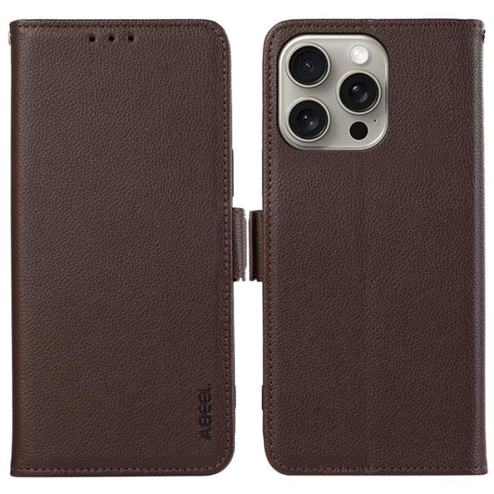 ABEEL - ABEEL iPhone 15 Pro Max Skal RFID Blocking Läder - Brun