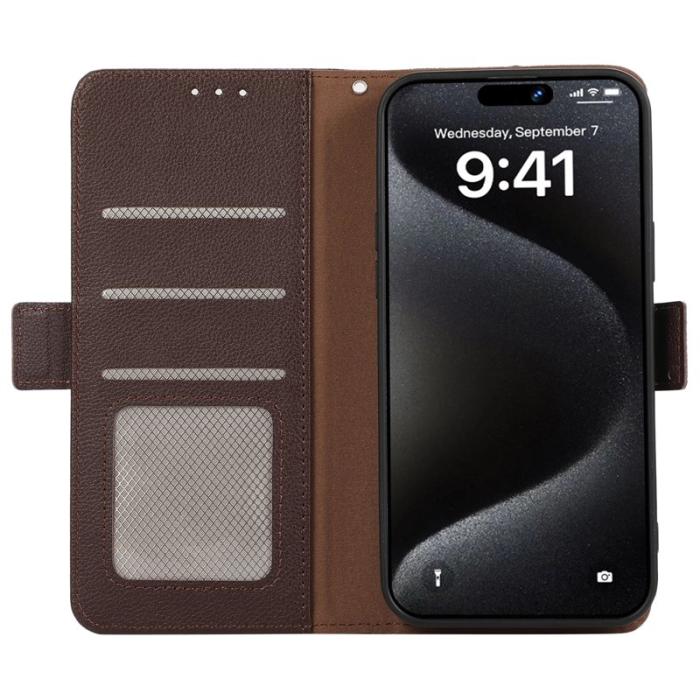 ABEEL - ABEEL iPhone 15 Pro Max Skal RFID Blocking Läder - Brun