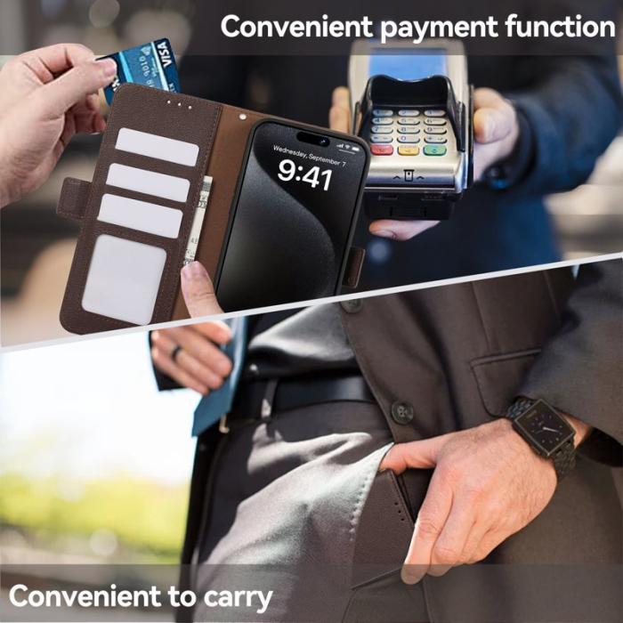 ABEEL - ABEEL iPhone 15 Pro Max Skal RFID Blocking Läder - Brun