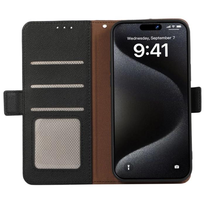 ABEEL - ABEEL iPhone 15 Pro Max Skal RFID Blocking Läder Svart