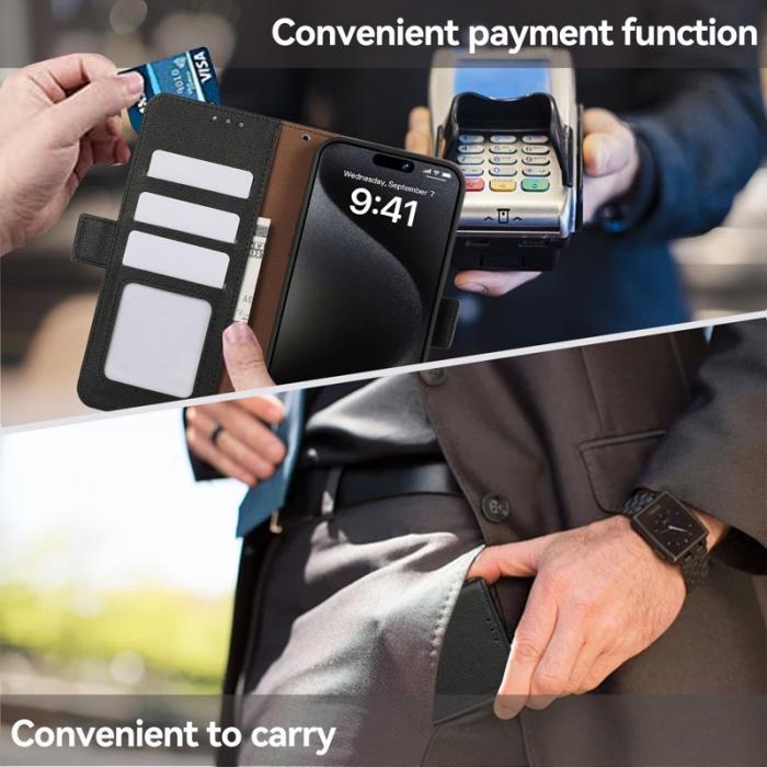 ABEEL - ABEEL iPhone 15 Pro Max Skal RFID Blocking Läder Svart