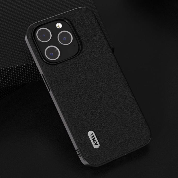 ABEEL - ABEEL iPhone 15 Pro Max Skal Shockproof Äkta Läder Svart
