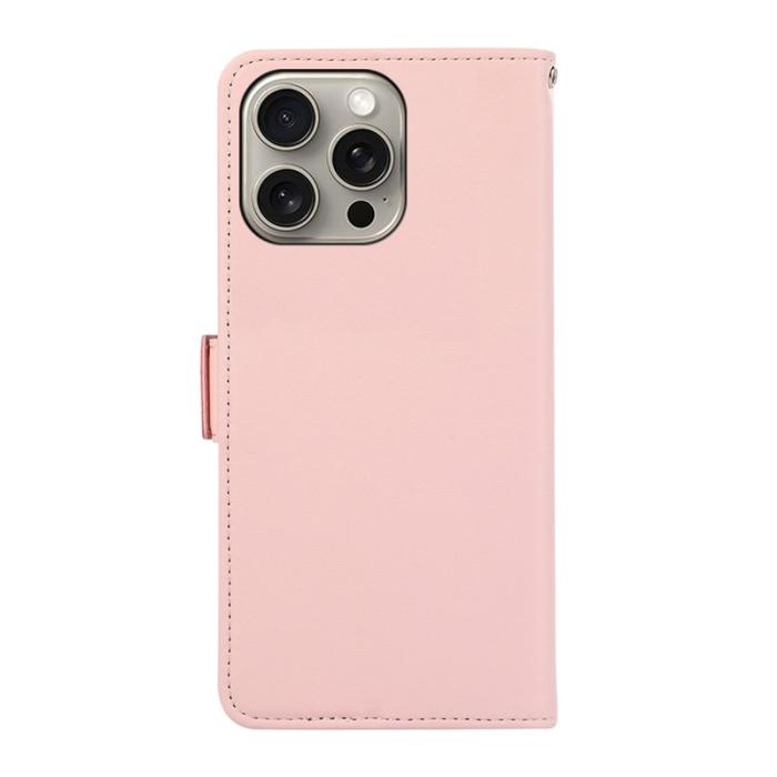ABEEL - ABEEL iPhone 15 Pro Max Skal Shockproof PU Läder Ställfäste Rosa