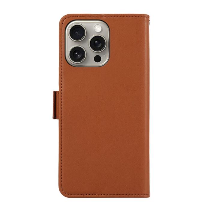 ABEEL - ABEEL iPhone 15 Pro Max Skal Shockproof PU Läder Ställfodral Brun