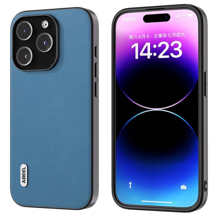 ABEEL - ABEEL iPhone 15 Pro Max Skal Sky Blue Texturerad PU Läder+TPU