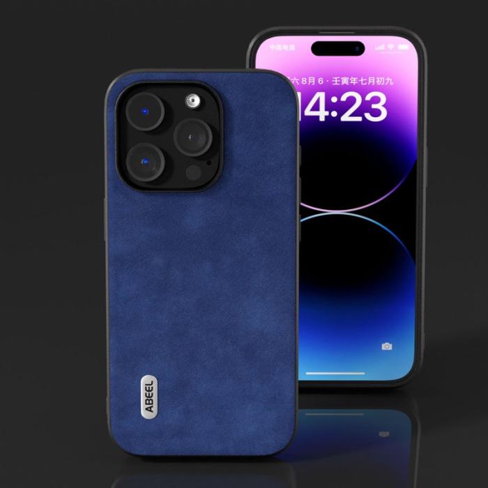 ABEEL - ABEEL iPhone 15 Pro Max Skal Texturerad PU Läder Blå