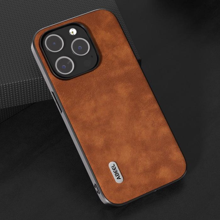ABEEL - ABEEL iPhone 15 Pro Max Skal Texturerad PU Läder Brun