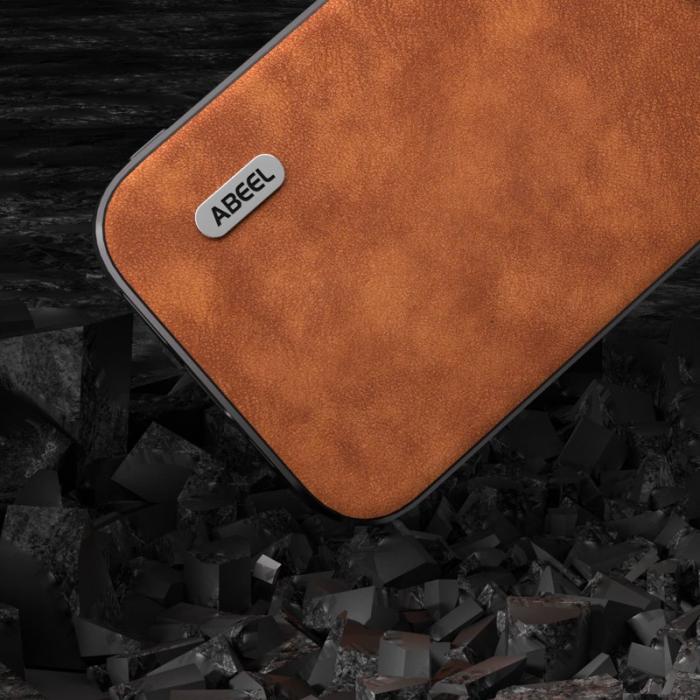 ABEEL - ABEEL iPhone 15 Pro Max Skal Texturerad PU Läder Brun