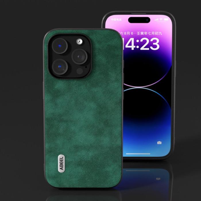 ABEEL - ABEEL iPhone 15 Pro Max Skal Texturerad PU Läder Grön