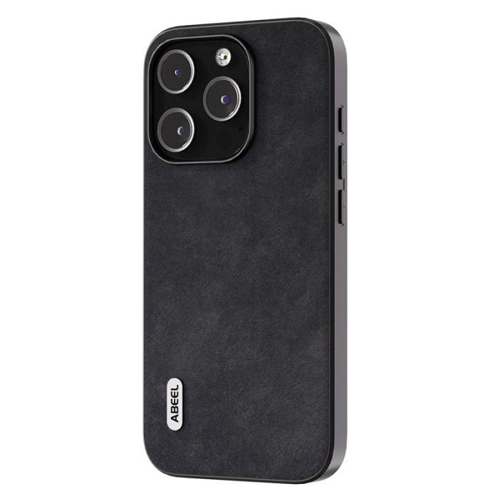 ABEEL - ABEEL iPhone 15 Pro Max Skal Texturerad PU Läder Svart