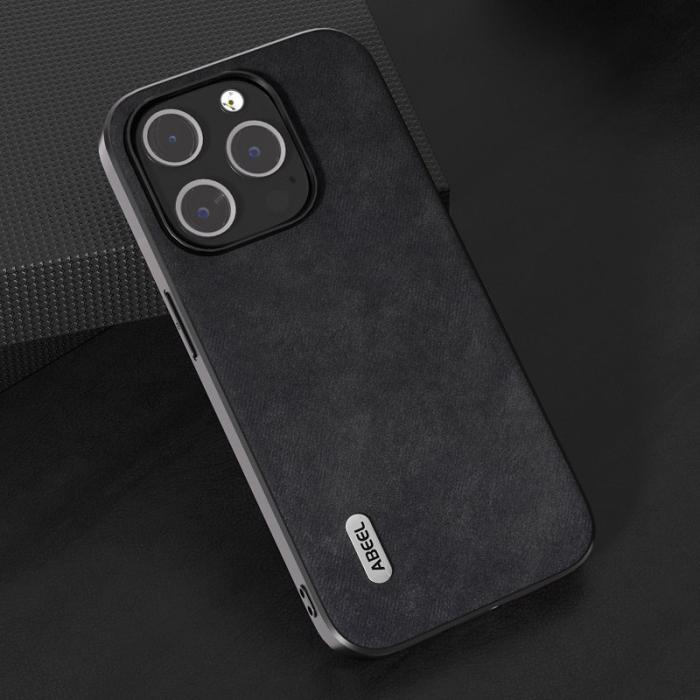 ABEEL - ABEEL iPhone 15 Pro Max Skal Texturerad PU Läder Svart