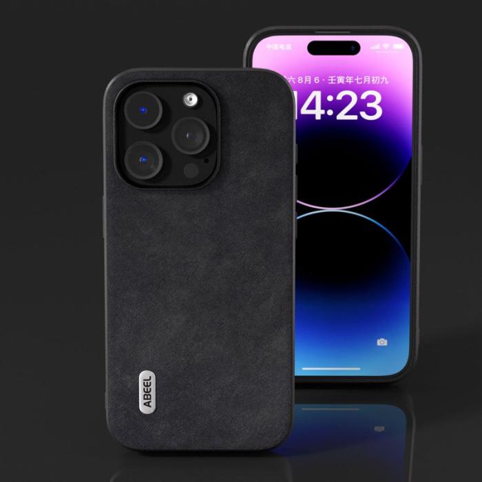 ABEEL - ABEEL iPhone 15 Pro Max Skal Texturerad PU Läder Svart