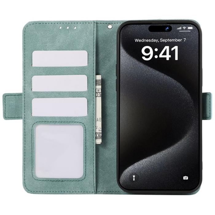 ABEEL - ABEEL iPhone 15 Pro Max Wallet Case PU Läder Ställ Baby Blue