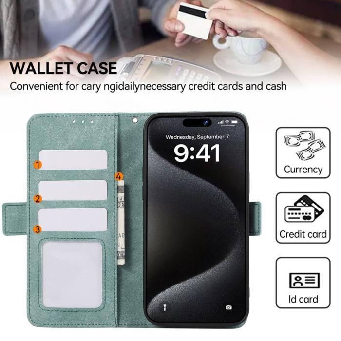 ABEEL - ABEEL iPhone 15 Pro Max Wallet Case PU Läder Ställ Baby Blue