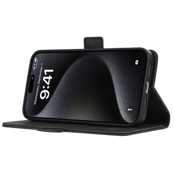 ABEEL - ABEEL iPhone 15 Pro Max Wallet Case PU Läder Ställ RFID Svart