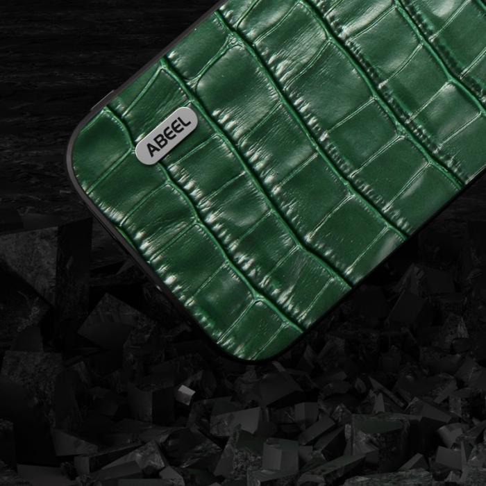 ABEEL - ABEEL iPhone 15 Pro Skal Crocodile Textur Grön Cowhide Leather