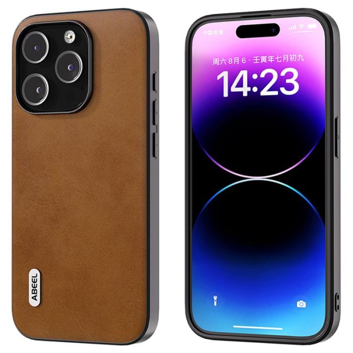 ABEEL - ABEEL iPhone 15 Pro Skal Drop Proof PU Läder Brun