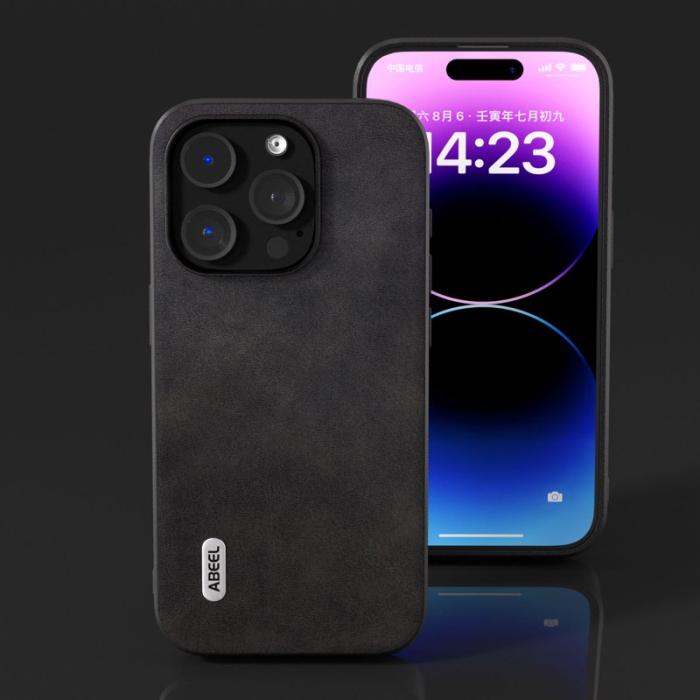 ABEEL - ABEEL iPhone 15 Pro Skal Drop Proof PU Läder Svart