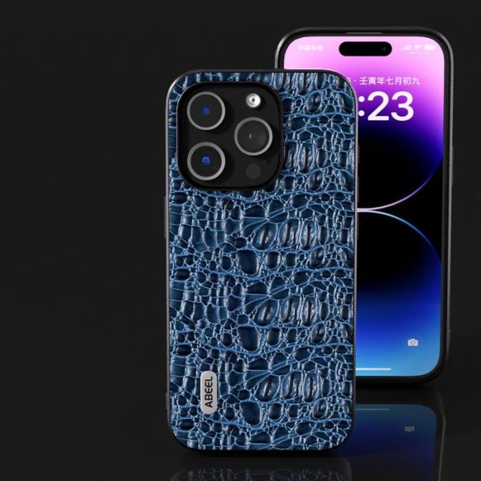 ABEEL - ABEEL iPhone 15 Pro Skal i äkta läder och TPU - Blå