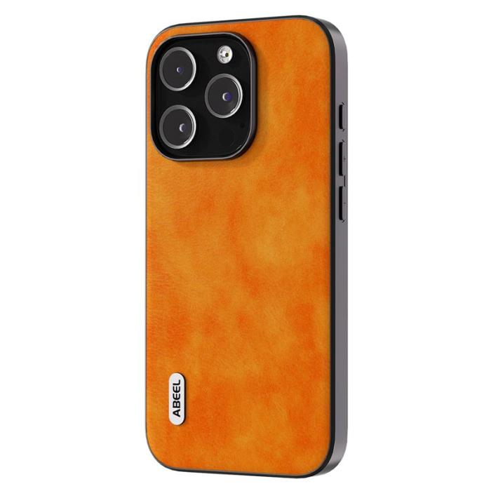 ABEEL - ABEEL iPhone 15 Pro Skal Litchi Textur PU Läder Orange
