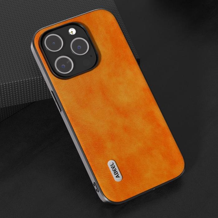 ABEEL - ABEEL iPhone 15 Pro Skal Litchi Textur PU Läder Orange
