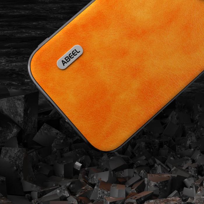 ABEEL - ABEEL iPhone 15 Pro Skal Litchi Textur PU Läder Orange