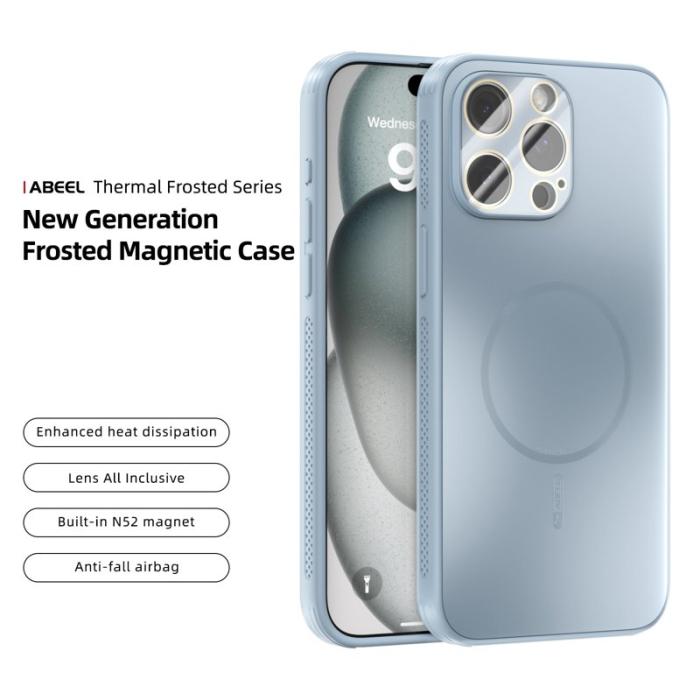 ABEEL - ABEEL iPhone 15 Pro Skal Magnetiskt TPU PC Kylande Matt - Baby Blue