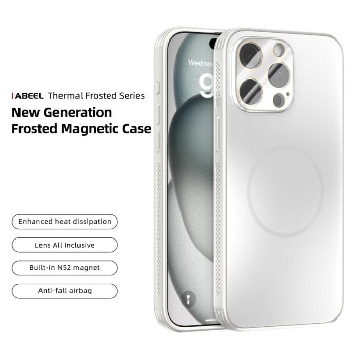 ABEEL - ABEEL iPhone 15 Pro Skal Magnetiskt TPU PC Kylande Matt Vit