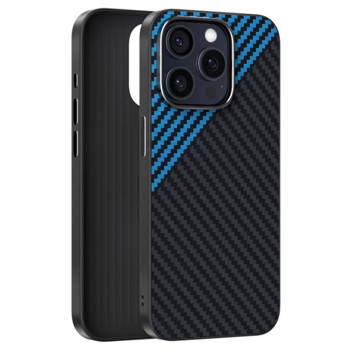 ABEEL - ABEEL iPhone 15 Pro Skal MagSafe Kolfiber Svart Blå