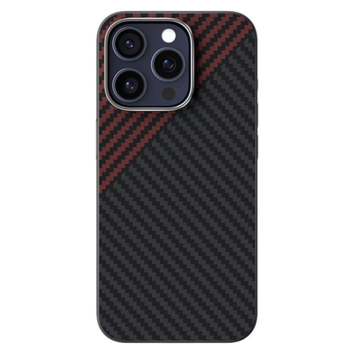 ABEEL - ABEEL iPhone 15 Pro Skal MagSafe Kolfiber Svart/Röd