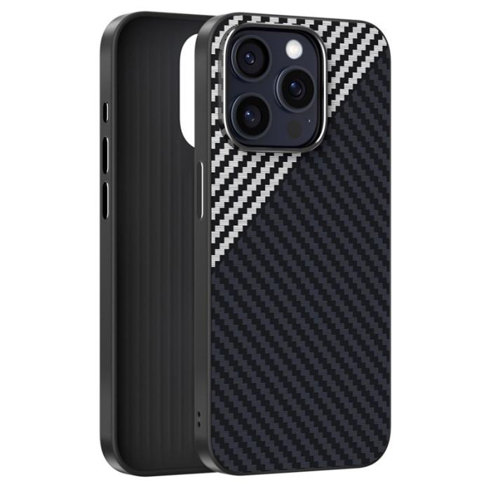 ABEEL - ABEEL iPhone 15 Pro Skal MagSafe Kolfiber Svart/Silver